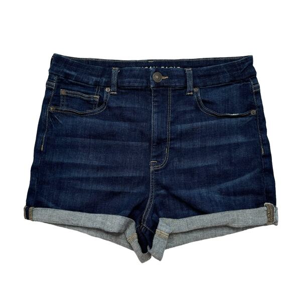 AMERICAN EAGLE Curvy Hi-Rise Shortie Cuffed Short Size 12 Denim Cutoff Dark Wash - Picture 1 of 7
